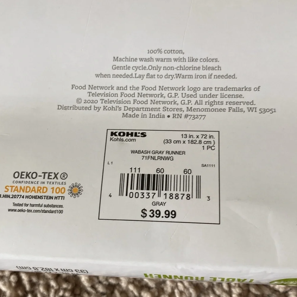 NWT Food Network Wabash Gray Woven Table Runner - Picture 4 of 4